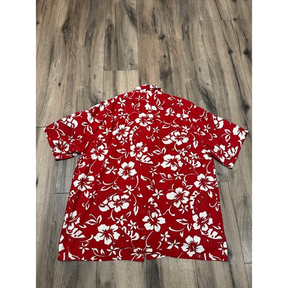 Vintage Red Hawaiian Shirt 2XL By Hilo Hattie With White Floral Print & Button F - Picture 8 of 9